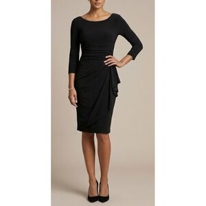 Chiara Boni Sheath Dress Size 44 Black Boat Neck 3/4th Sleeve Little Black Dress